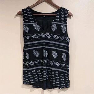 Lucky Brand Black Flowy Boho Tank Top Womens S Paisley Festival Party‎